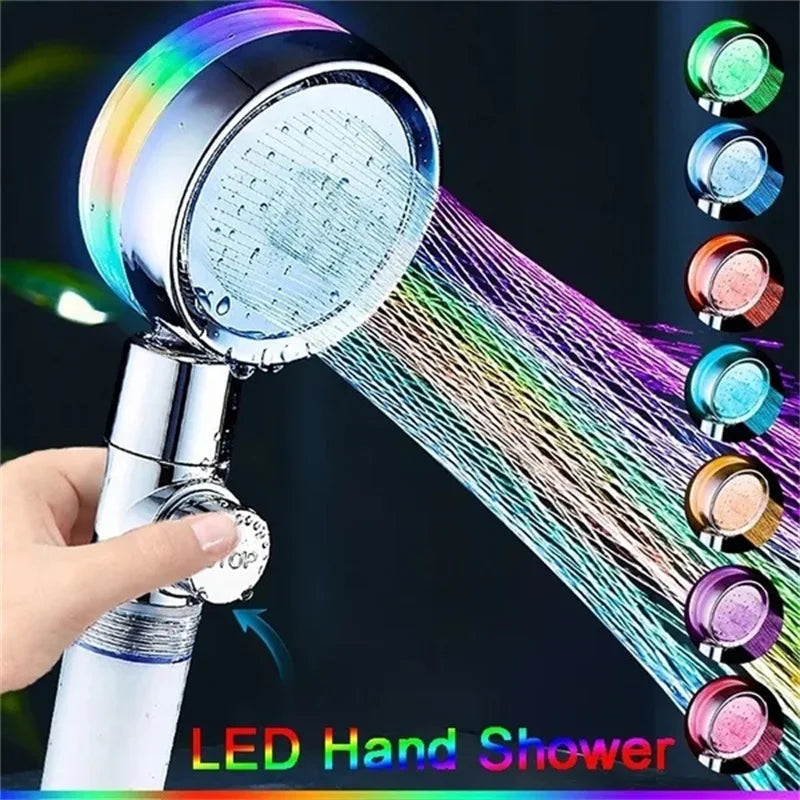 LED Color Changing Shower Head High Pressure Handheld Rainfall Shower – Temperature Sensor Or 7-Color Light