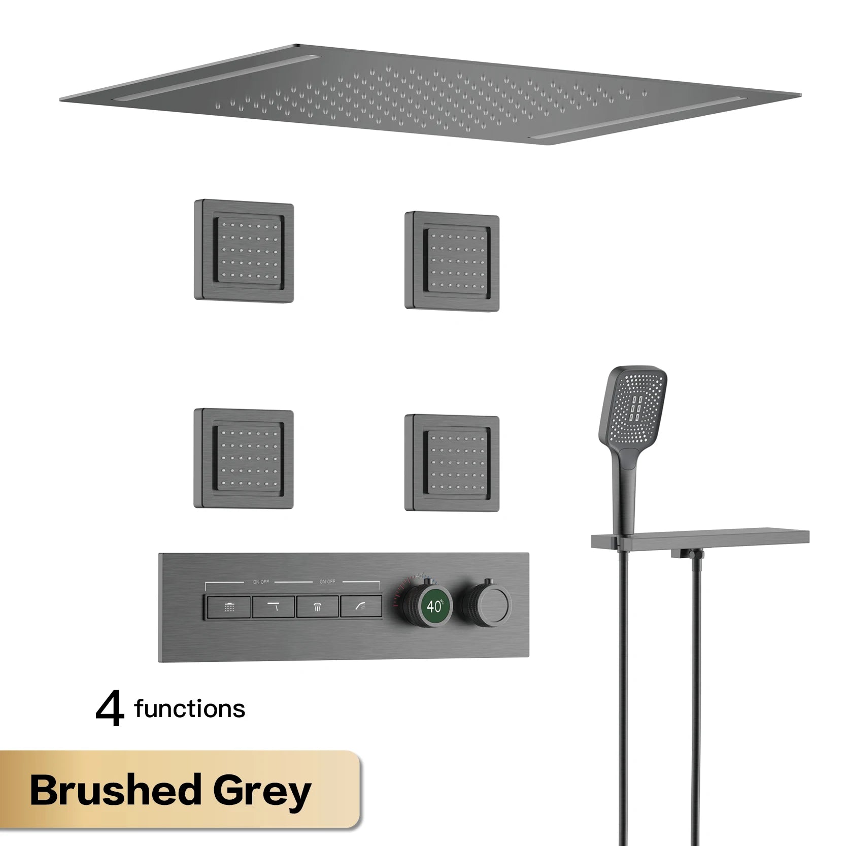 Luxury Smart Digital Rainfall Shower System with Body Jets & Handheld Sprayer – Thermostatic Multi-Function Spa Shower Set