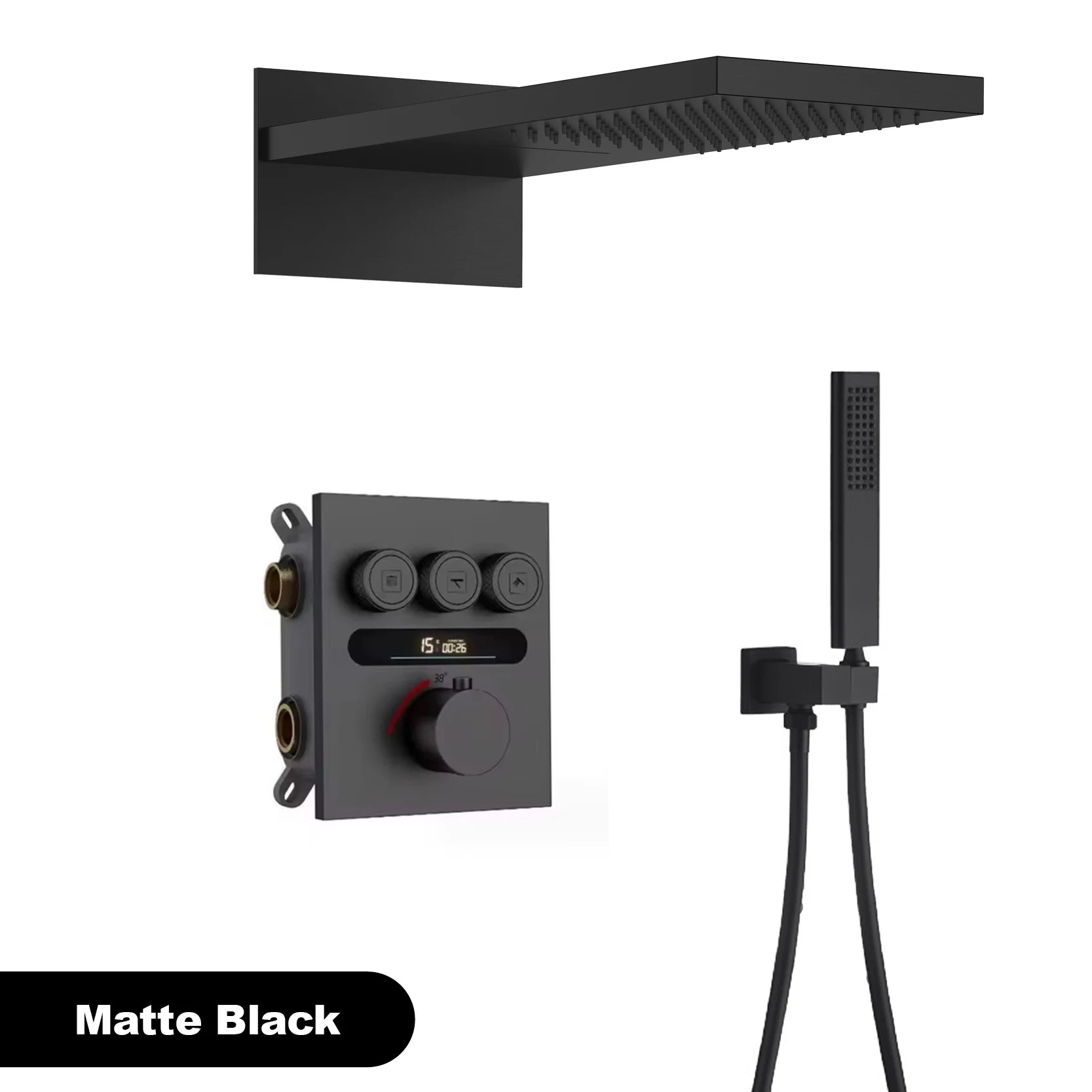 Smart Digital Rainfall Shower System with Thermostatic Control & Handheld Sprayer – Luxury Wall-Mount Set