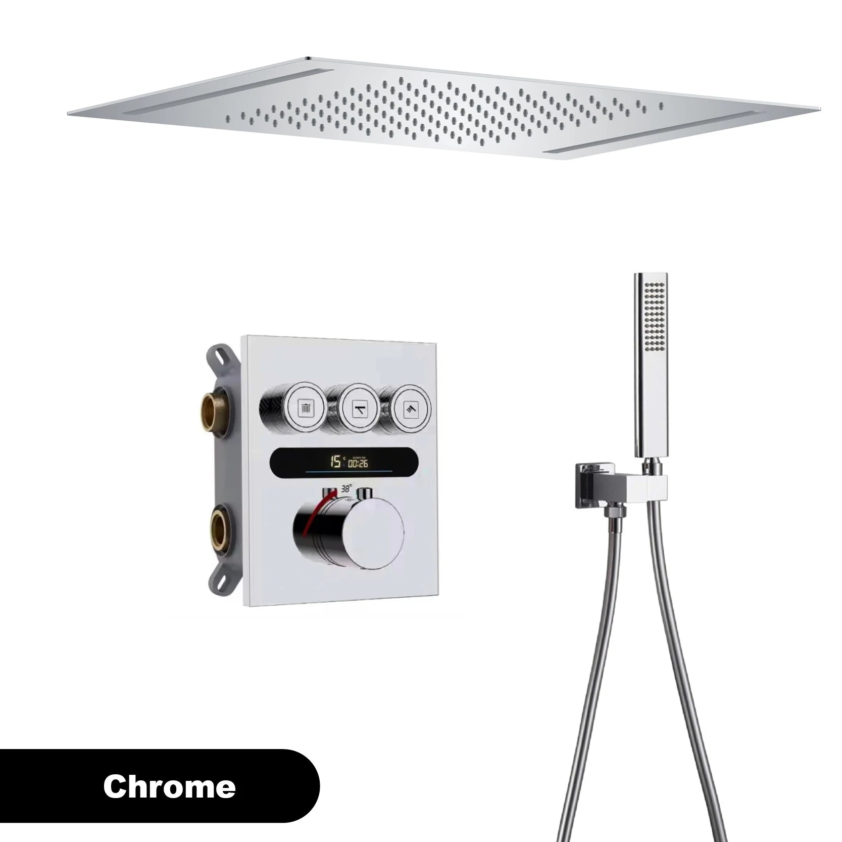 Smart Digital Rainfall Shower System with Thermostatic Control & Handheld Sprayer – Luxury Wall-Mount Set