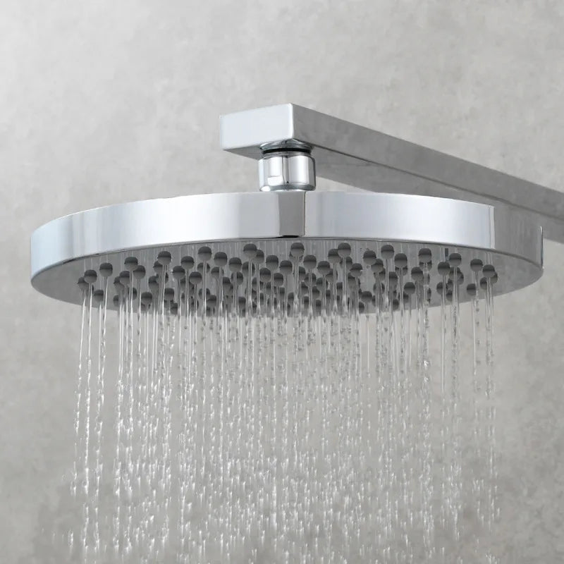 8/10 Inch Ceiling Shower Head Rainfall Jet ABS Plastic Round Bath Hydromassage Bathroom Toilet Accessories Black Chrome Set