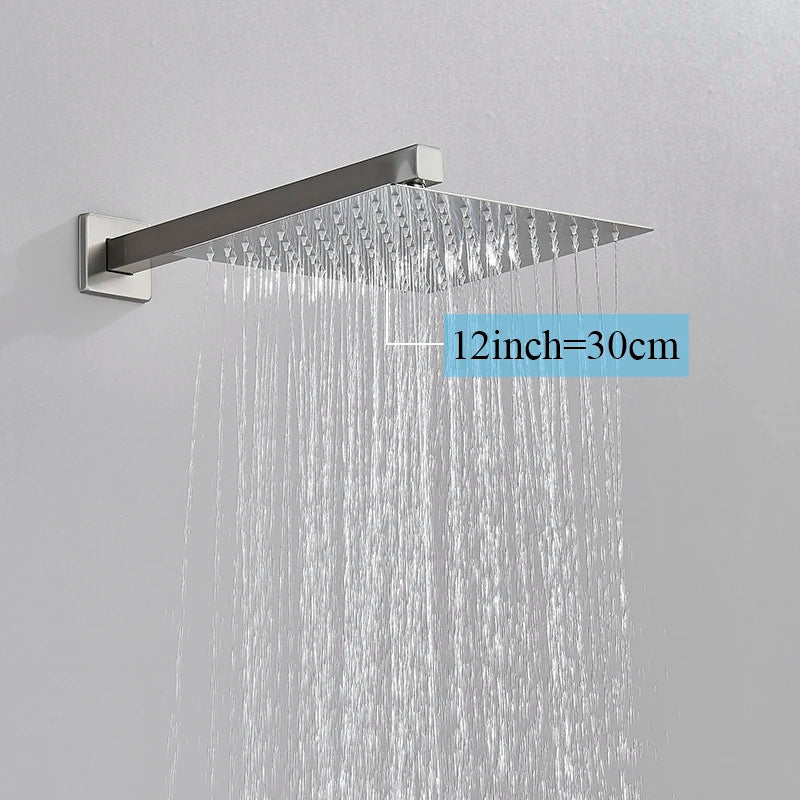 Ultra-Thin Rainfall Shower Head – Water Saving Stainless Steel 8/10/12 Inch with Wall Mount Arm