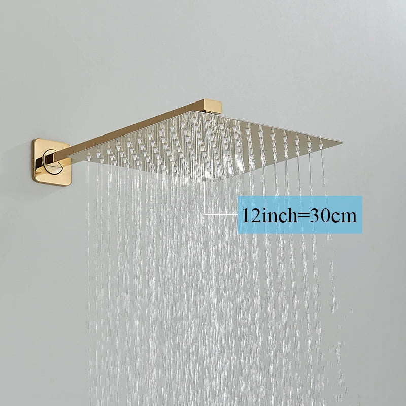 Ultra-Thin Rainfall Shower Head – Water Saving Stainless Steel 8/10/12 Inch with Wall Mount Arm