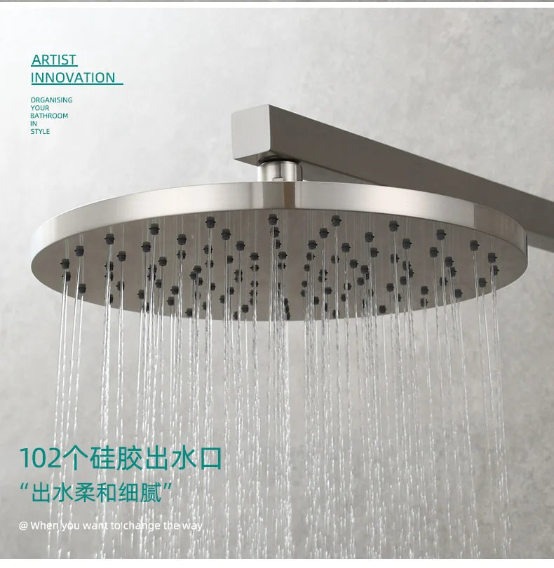 8/10 Inch Ceiling Shower Head Rainfall Jet ABS Plastic Round Bath Hydromassage Bathroom Toilet Accessories Black Chrome Set