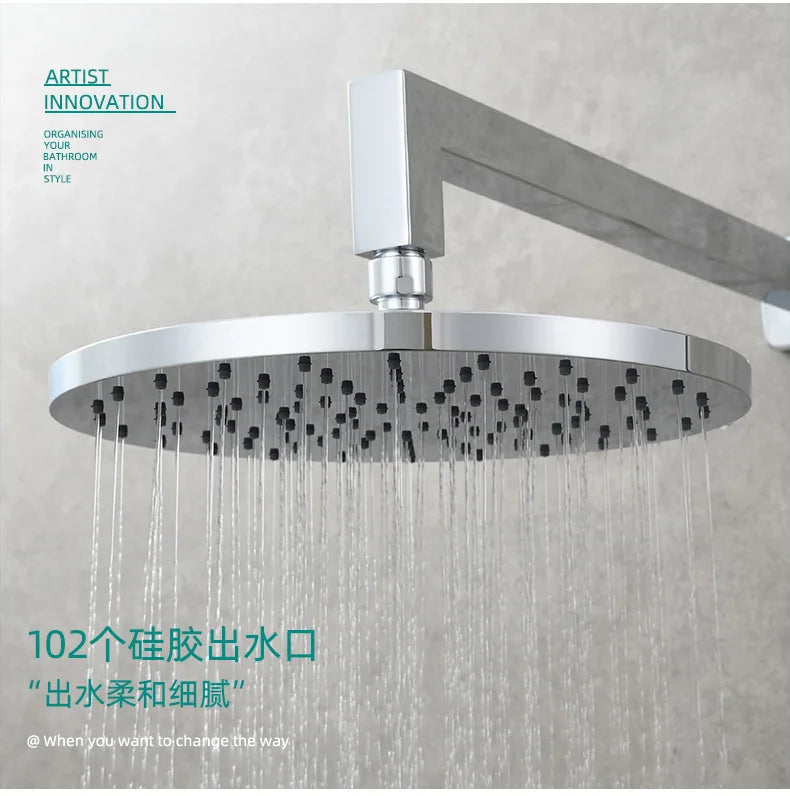 8/10 Inch Ceiling Shower Head Rainfall Jet ABS Plastic Round Bath Hydromassage Bathroom Toilet Accessories Black Chrome Set