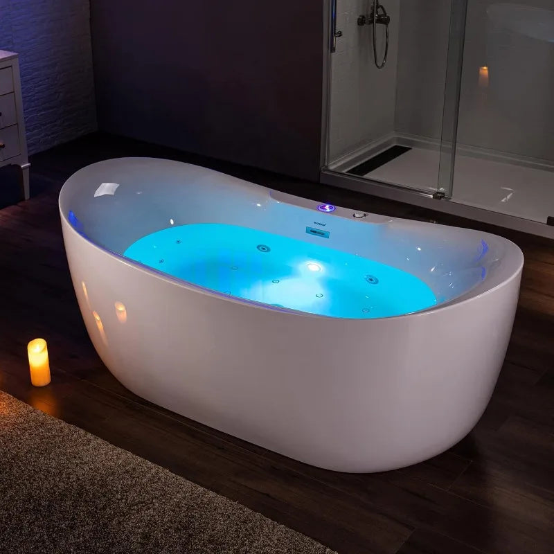 72" Whirlpool Air Bubble Bathtub, Heated Soaking Tub with LED Panel
