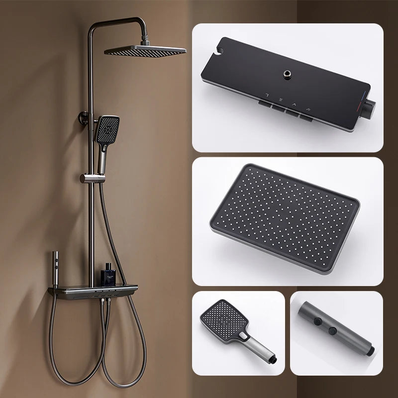 LED Digital Shower System – Modern Rainfall Mixer Faucet Set with Temperature Display | All-in-One Bathroom Shower Set