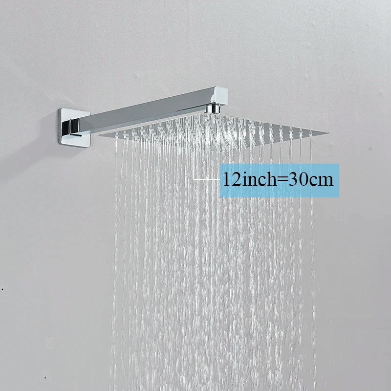 Ultra-Thin Rainfall Shower Head – Water Saving Stainless Steel 8/10/12 Inch with Wall Mount Arm