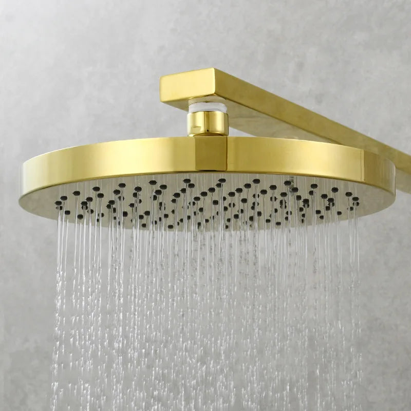 8/10 Inch Ceiling Shower Head Rainfall Jet ABS Plastic Round Bath Hydromassage Bathroom Toilet Accessories Black Chrome Set