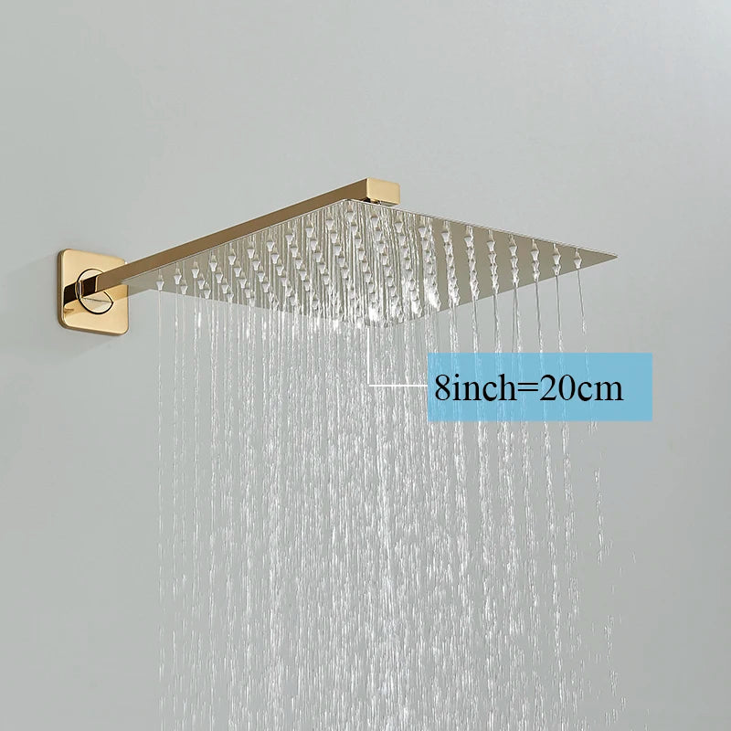 Ultra-Thin Rainfall Shower Head – Water Saving Stainless Steel 8/10/12 Inch with Wall Mount Arm