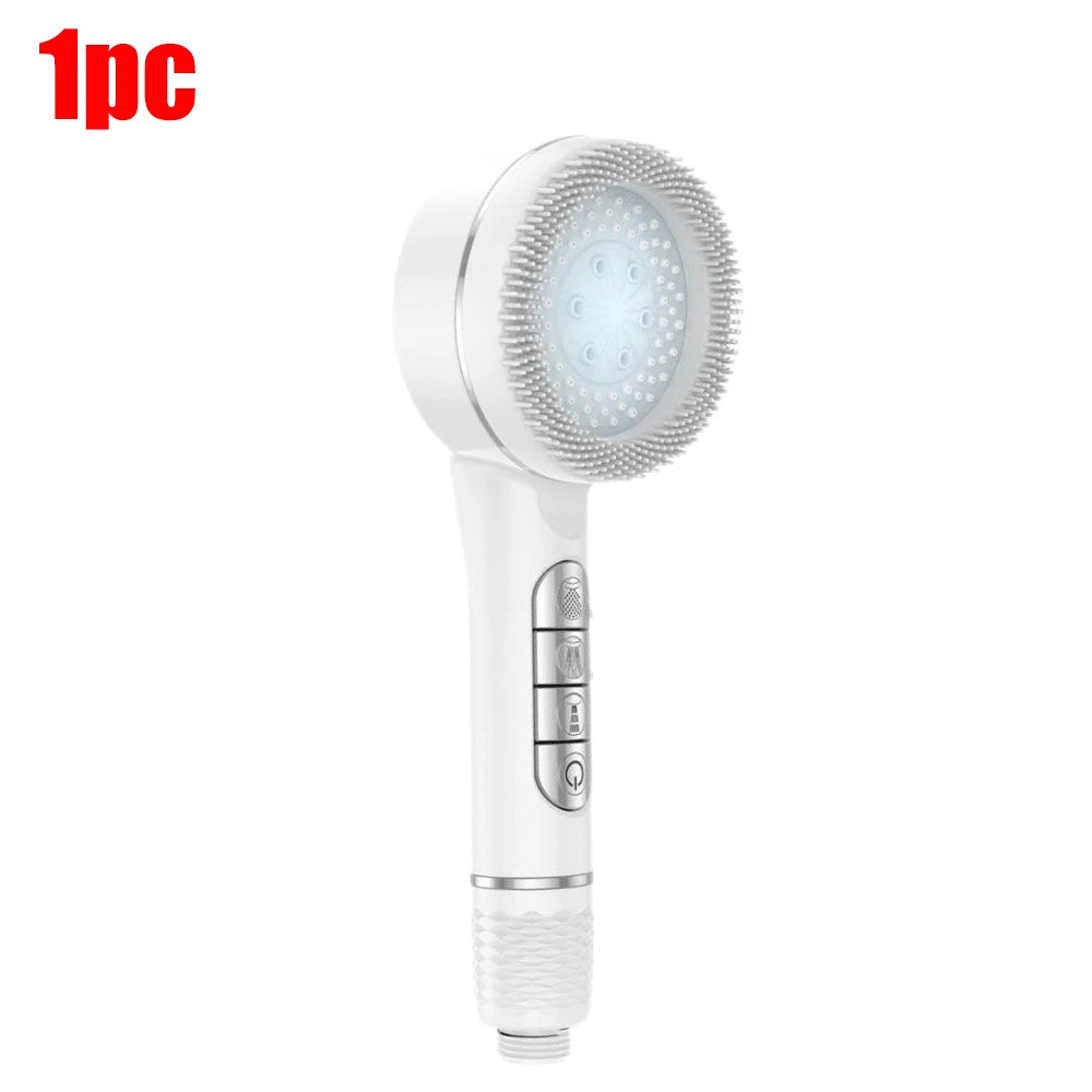 4-Mode High-Pressure Handheld Shower Head with Massage Brush & Stainless Steel Hose – Water-Saving Spray Nozzle