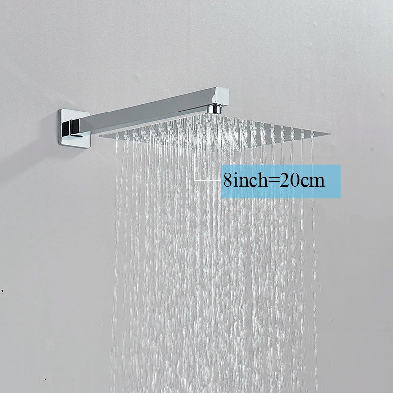 Ultra-Thin Rainfall Shower Head – Water Saving Stainless Steel 8/10/12 Inch with Wall Mount Arm