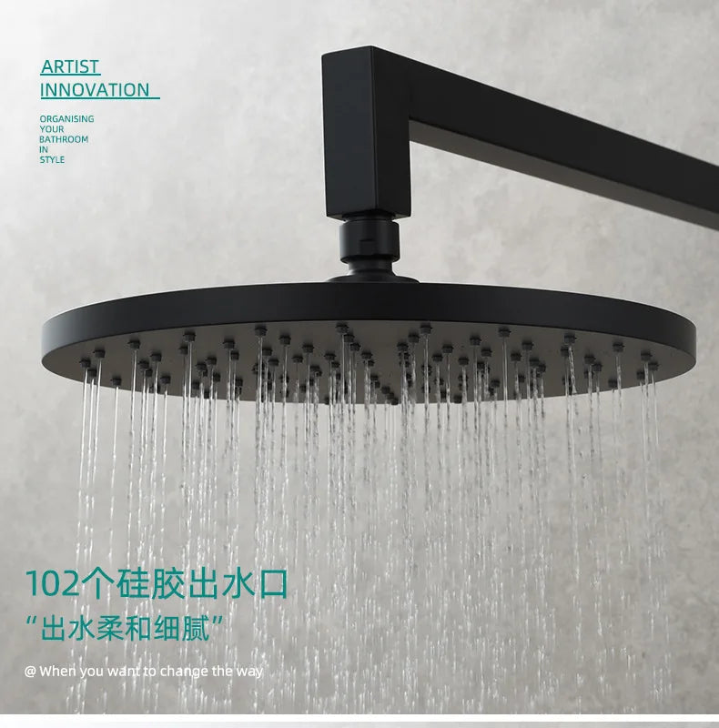 8/10 Inch Ceiling Shower Head Rainfall Jet ABS Plastic Round Bath Hydromassage Bathroom Toilet Accessories Black Chrome Set