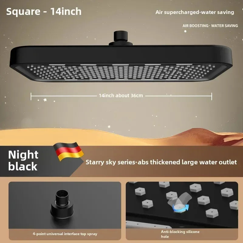 14 Inch Ultra-Thin Rainfall Shower Head – Pressurized Stainless Steel Water-Saving Top Spray for Modern Bathrooms