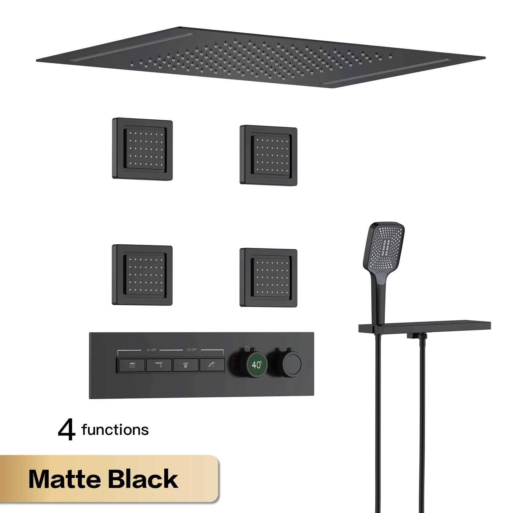 Luxury Smart Digital Rainfall Shower System with Body Jets & Handheld Sprayer – Thermostatic Multi-Function Spa Shower Set
