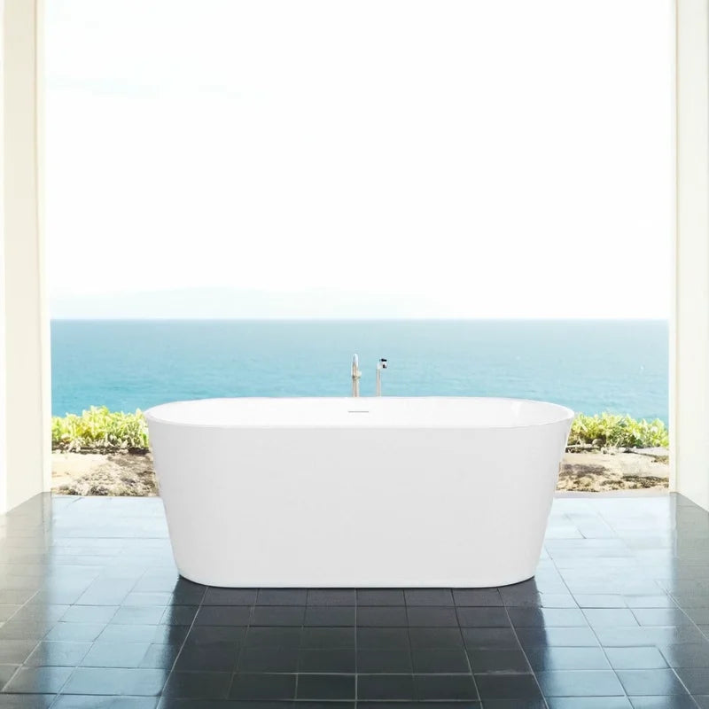 67'' Acrylic Freestanding Bathtub, Modern & Contemporary Design Soaking Tub with Brushed Nickel Pop-Up Drain and Minimalist Design