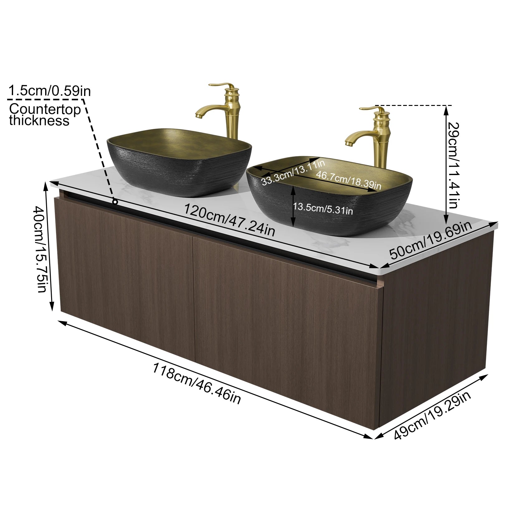 31.5"/39"/47" Modern Floating Bathroom Vanity Sink Combo Wall Cabinet Set Ceramic Basin Stone Top Faucet and Flexible Hoses