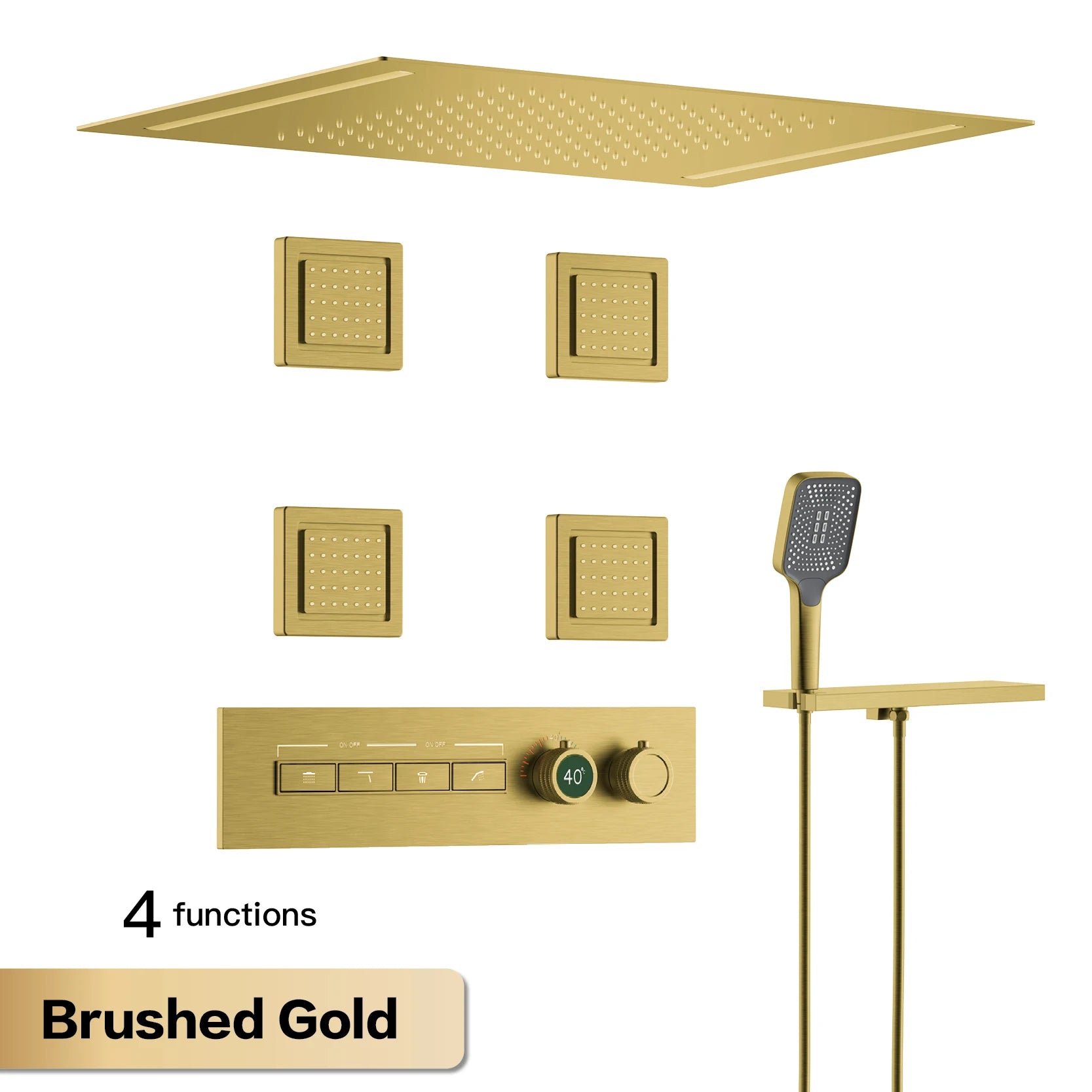 Luxury Smart Digital Rainfall Shower System with Body Jets & Handheld Sprayer – Thermostatic Multi-Function Spa Shower Set