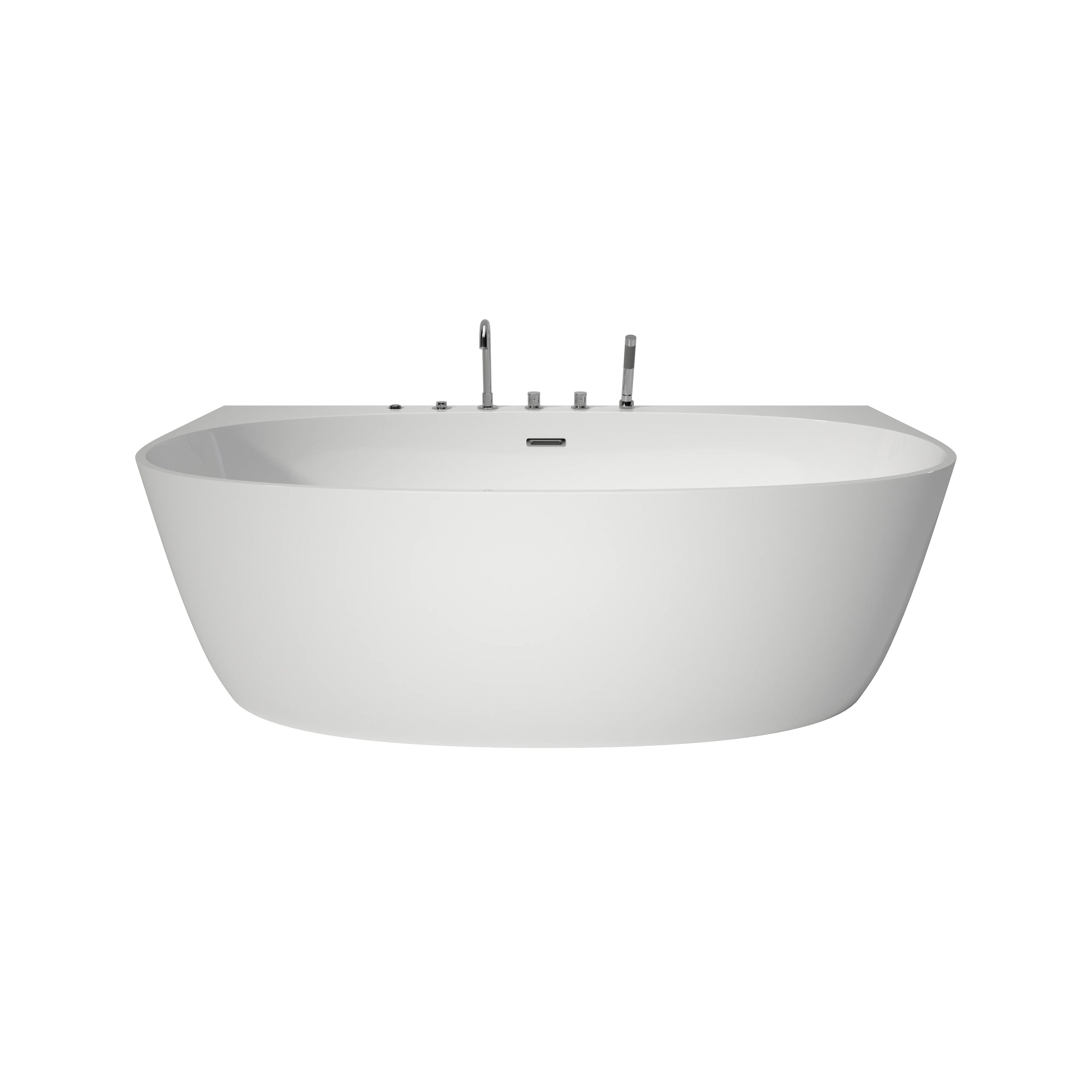 67" LED Corlorful Light Massage Acrylic White Bathtub Whirlpool Jacuzzi Tub for Bathroom Soaking Tub with Faucet