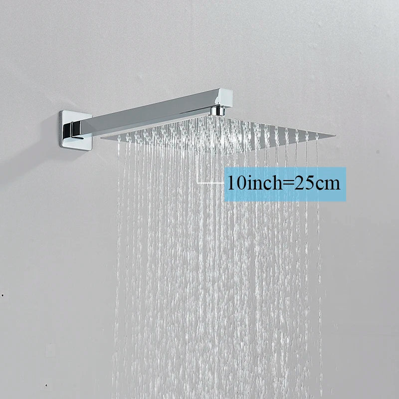 Ultra-Thin Rainfall Shower Head – Water Saving Stainless Steel 8/10/12 Inch with Wall Mount Arm