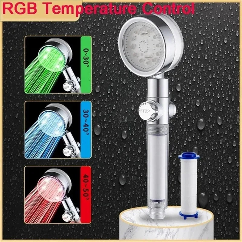 LED Color Changing Shower Head High Pressure Handheld Rainfall Shower – Temperature Sensor Or 7-Color Light