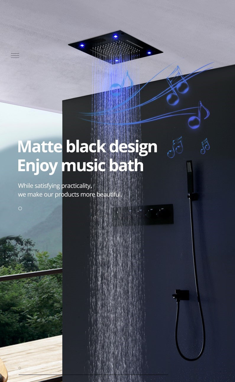 Sedona 16"x"16" Luxury Thermostatic LED Bluetooth Music Shower Set with Rain,Waterfall & Mist Spray Functions.