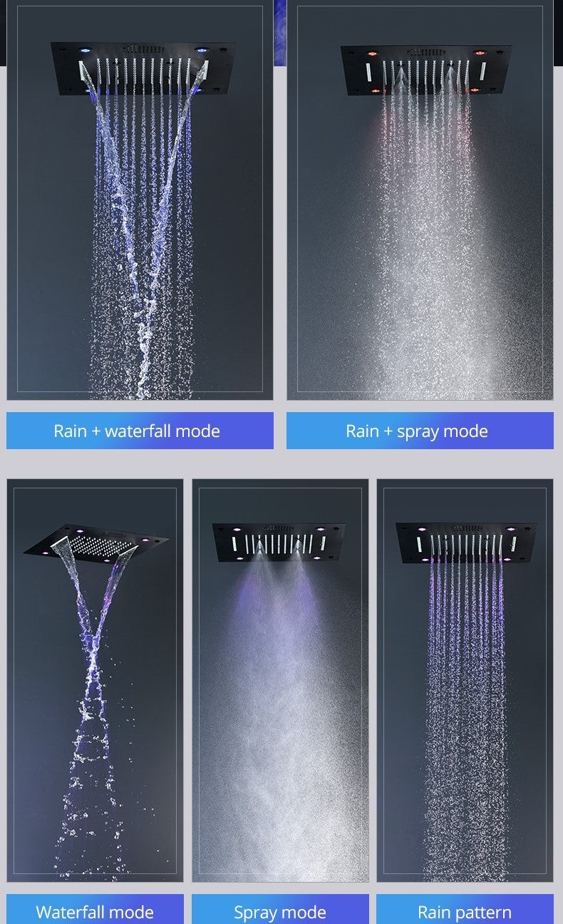 Sedona 16"x"16" Luxury Thermostatic LED Bluetooth Music Shower Set with Rain,Waterfall & Mist Spray Functions.
