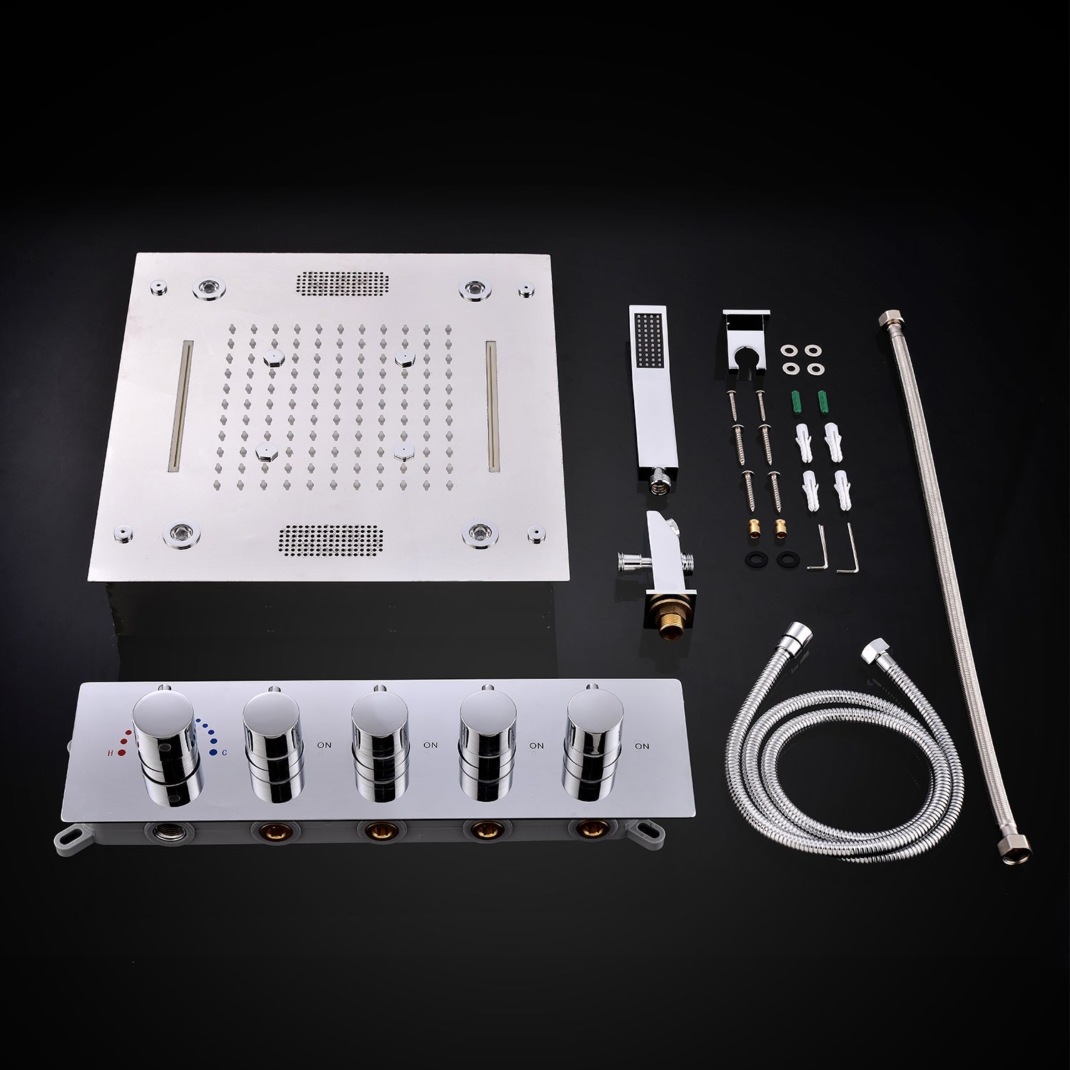 Sedona 16"x"16" Luxury Thermostatic LED Bluetooth Music Shower Set with Rain,Waterfall & Mist Spray Functions.