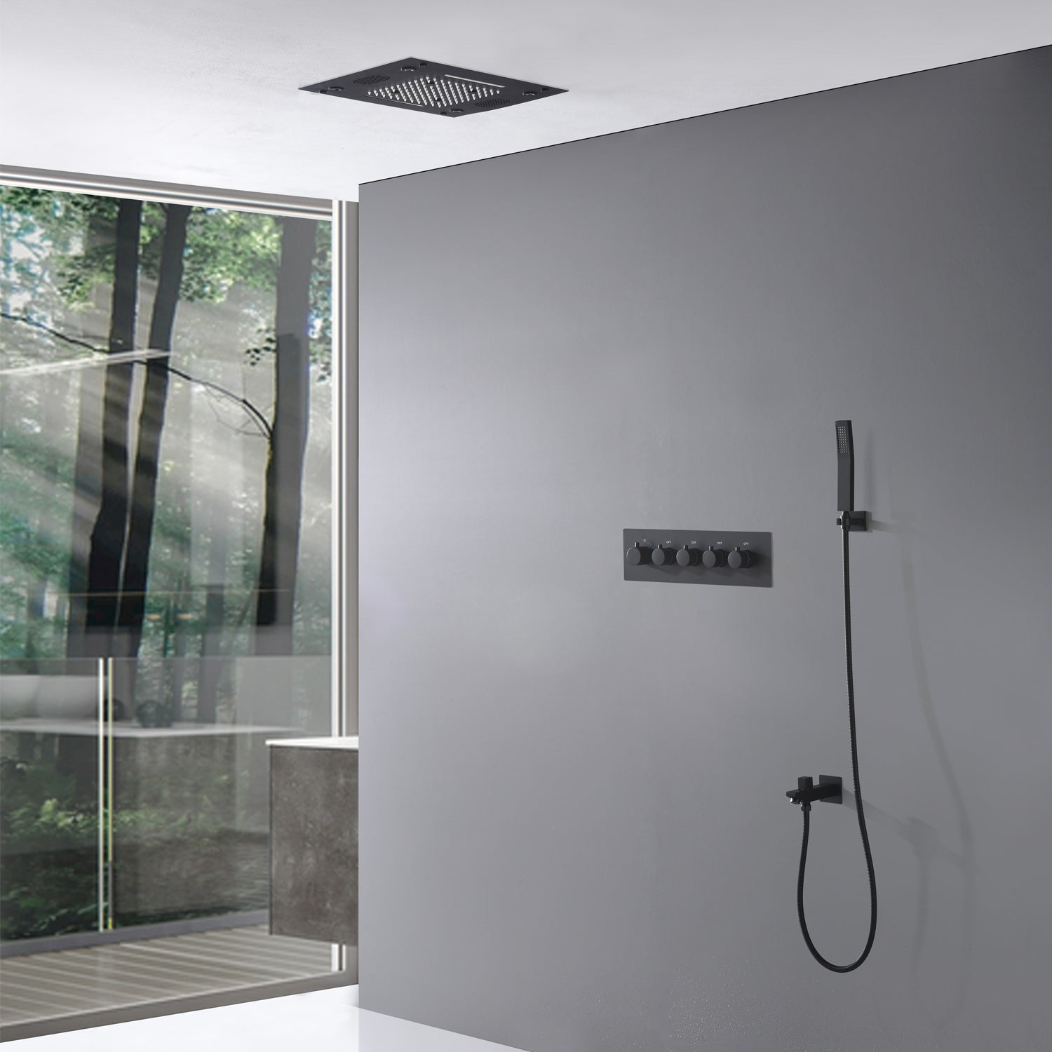Sedona 16"x"16" Luxury Thermostatic LED Bluetooth Music Shower Set with Rain,Waterfall & Mist Spray Functions.