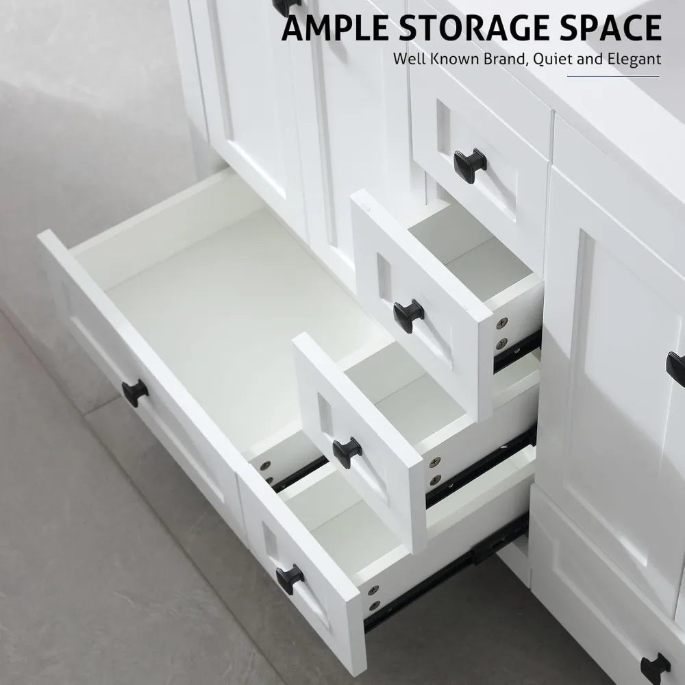 60" Bathroom Vanities with Sink Combo, Modern Thickened Wood Bathroom Storage Cabinet w/Undermount Double Sink, Matte