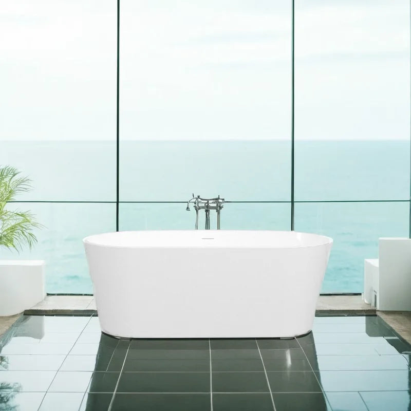 67'' Acrylic Freestanding Bathtub, Modern & Contemporary Design Soaking Tub with Brushed Nickel Pop-Up Drain and Minimalist Design