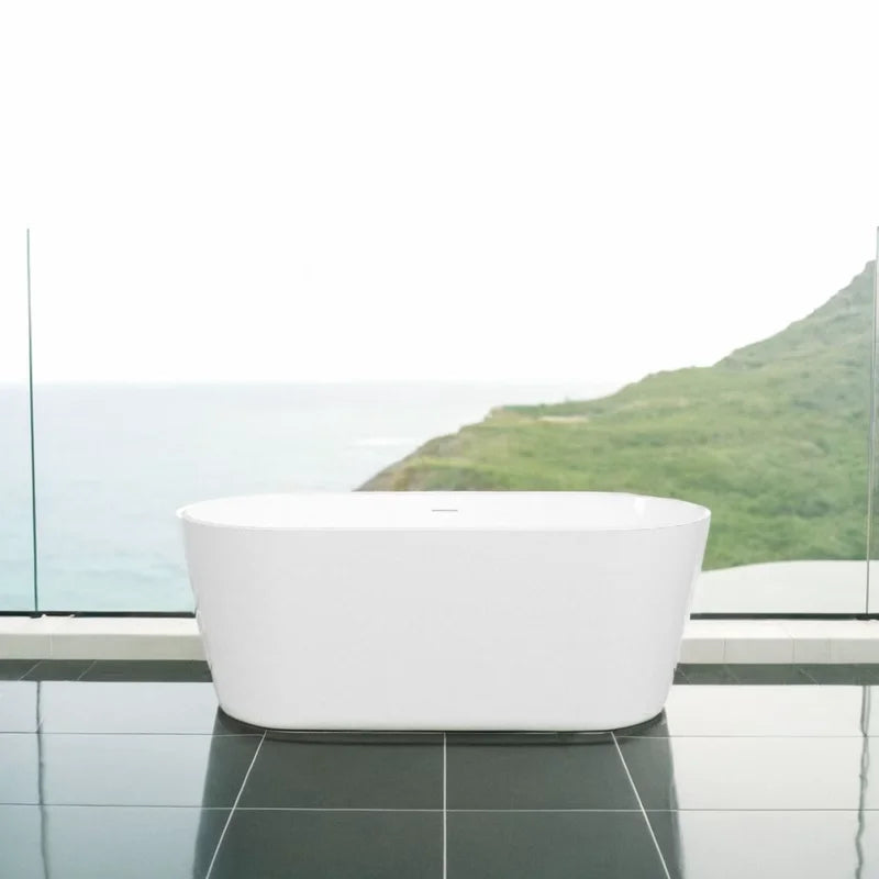 67'' Acrylic Freestanding Bathtub, Modern & Contemporary Design Soaking Tub with Brushed Nickel Pop-Up Drain and Minimalist Design