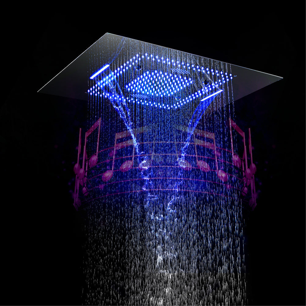 TULUM| 32" Luxury Complete LED Music Shower Set Rain Waterfall Mist Spray Function 6 Body Jets & Hand Shower