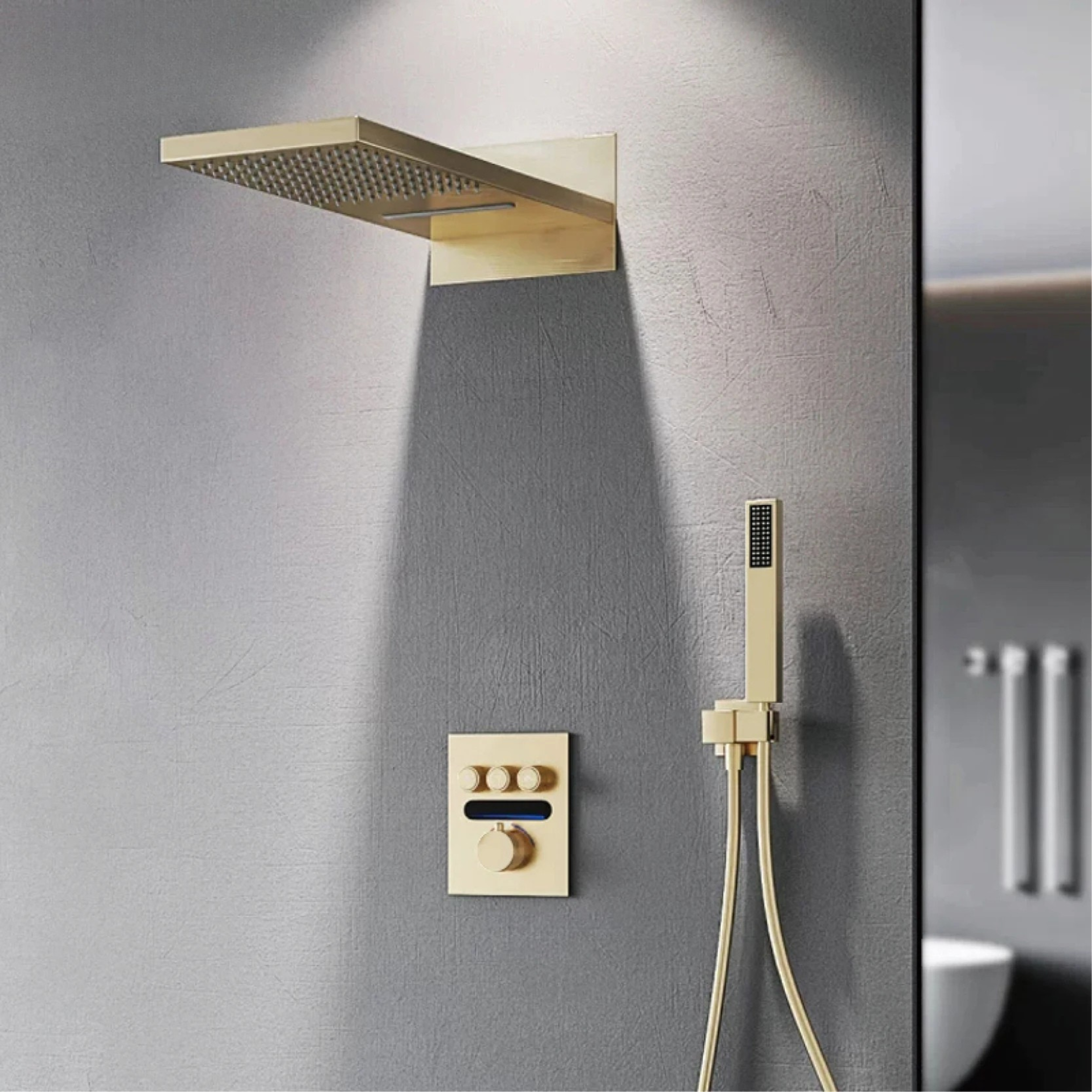 Smart Digital Rainfall Shower System with Thermostatic Control & Handheld Sprayer – Luxury Wall-Mount Set