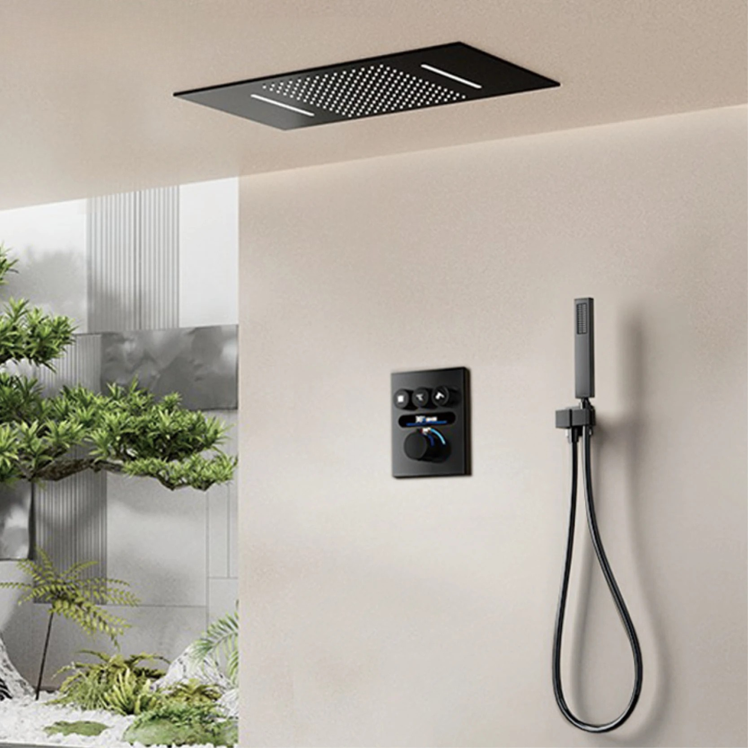 Smart Digital Rainfall Shower System with Thermostatic Control & Handheld Sprayer – Luxury Wall-Mount Set