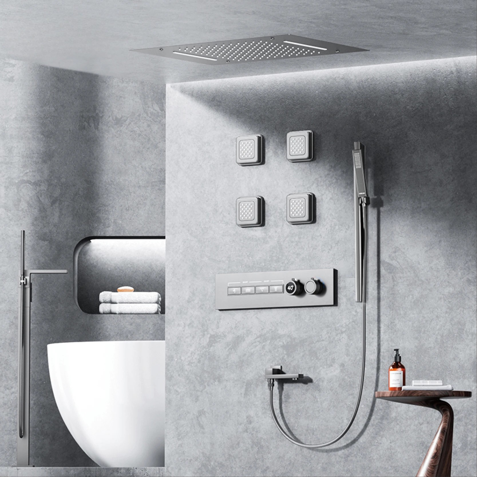 Luxury Smart Digital Rainfall Shower System with Body Jets & Handheld Sprayer – Thermostatic Multi-Function Spa Shower Set