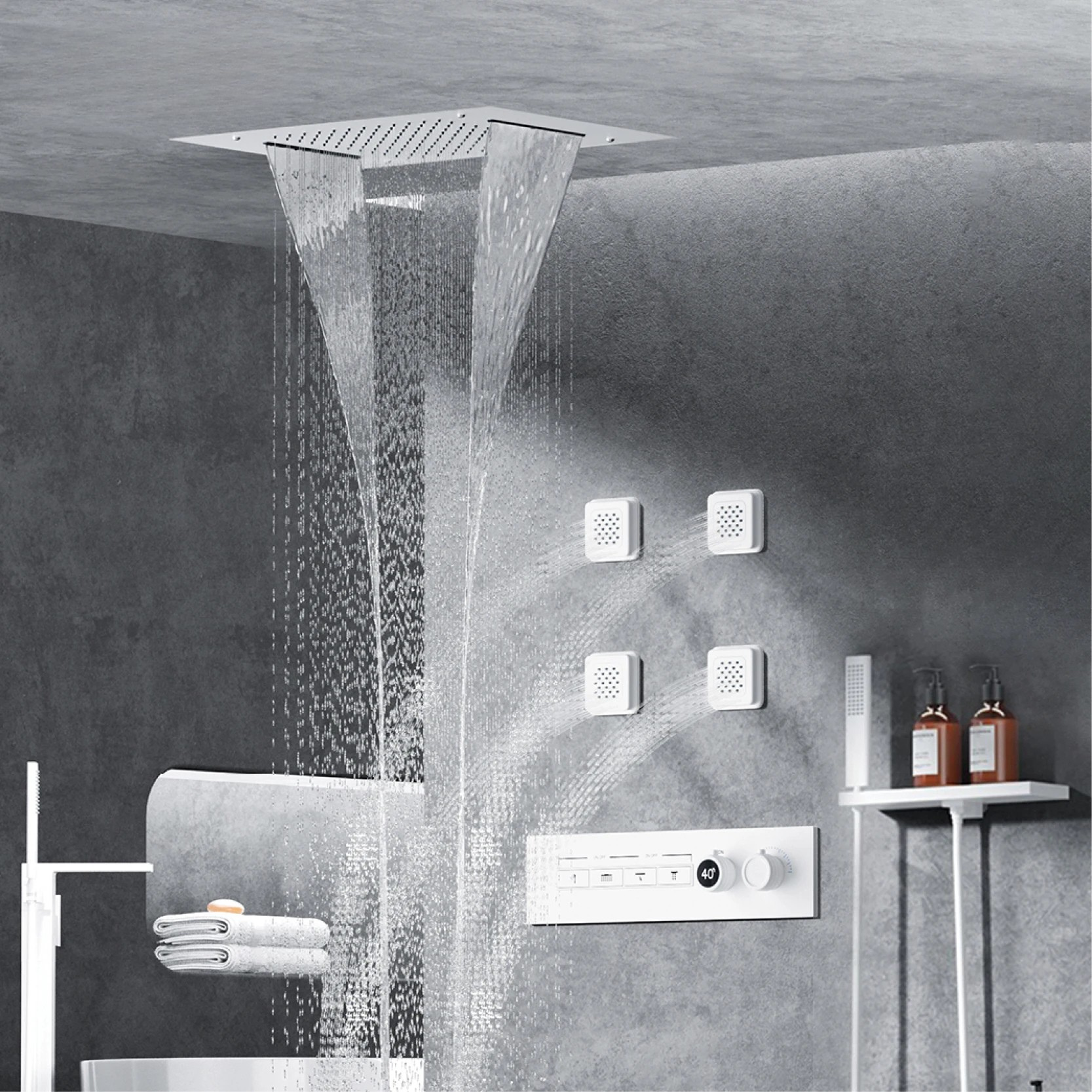 Luxury Smart Digital Rainfall Shower System with Body Jets & Handheld Sprayer – Thermostatic Multi-Function Spa Shower Set