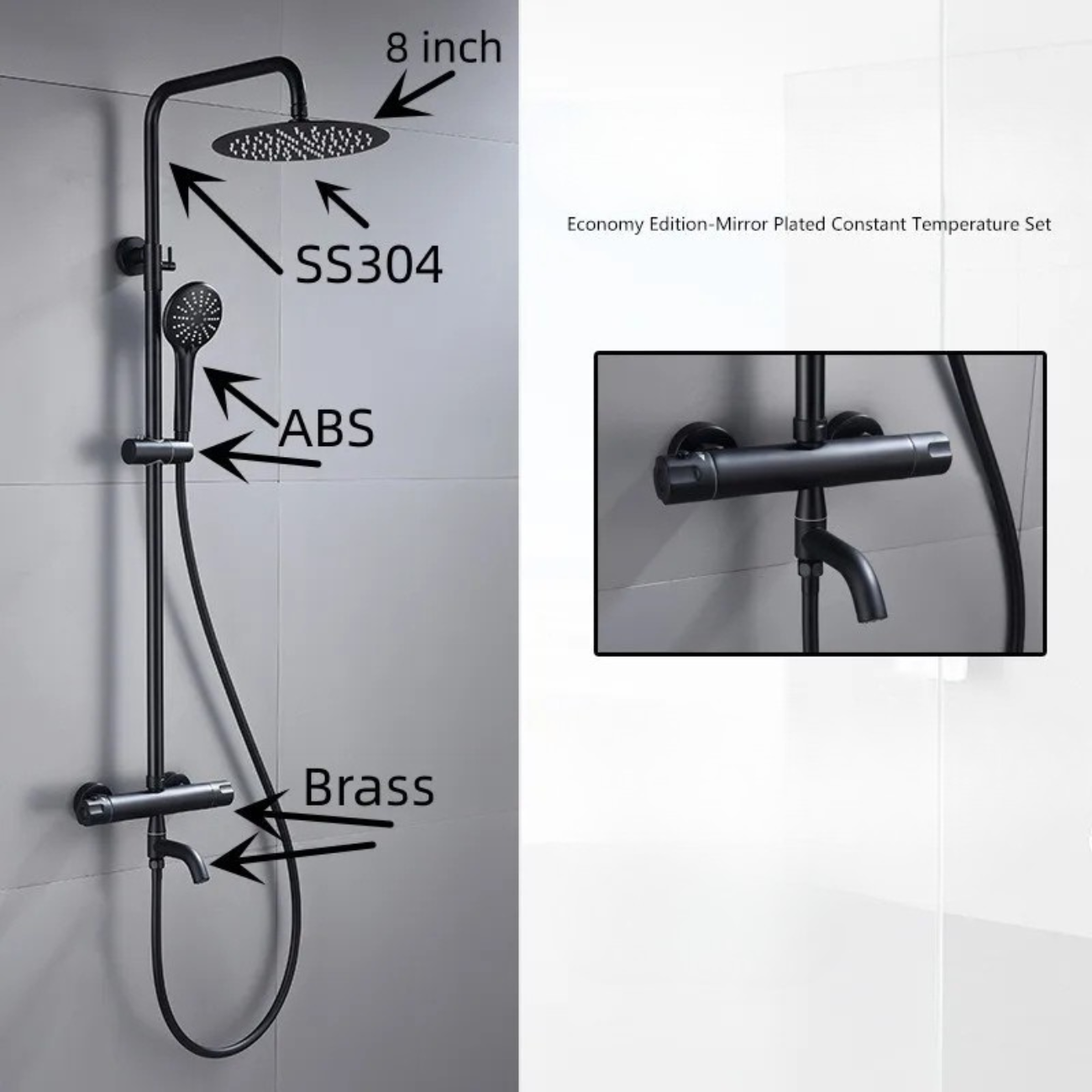 Modern Dual Rainfall Shower System with Handheld Sprayer & Tub Spout – High-Pressure Thermostatic Shower Set