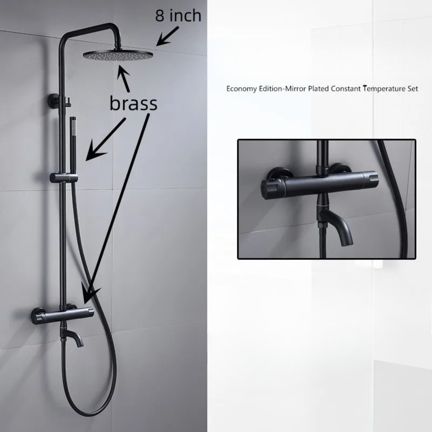 Modern Dual Rainfall Shower System with Handheld Sprayer & Tub Spout – High-Pressure Thermostatic Shower Set