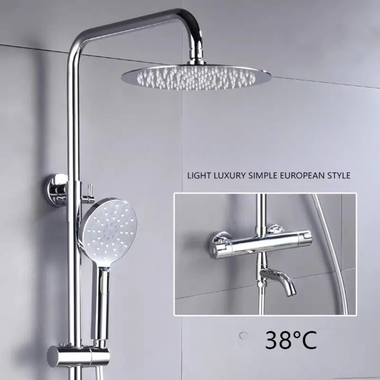 Modern Dual Rainfall Shower System with Handheld Sprayer & Tub Spout – High-Pressure Thermostatic Shower Set