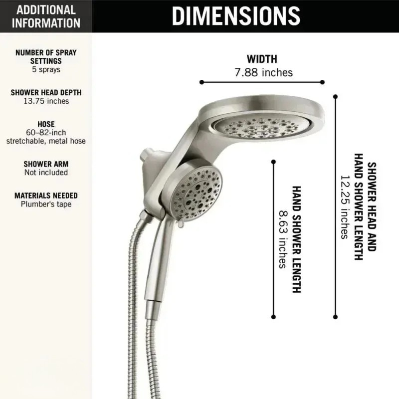5-Setting Dual Shower Head with Handheld Spray – High-Pressure Shower System