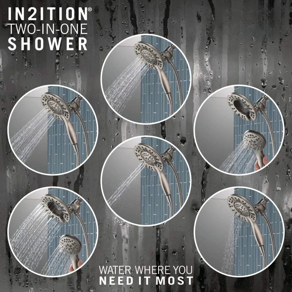 Dual 2-in-1 High-Pressure Shower Head with Handheld Sprayer – 5 Spray Settings Nickel Finish