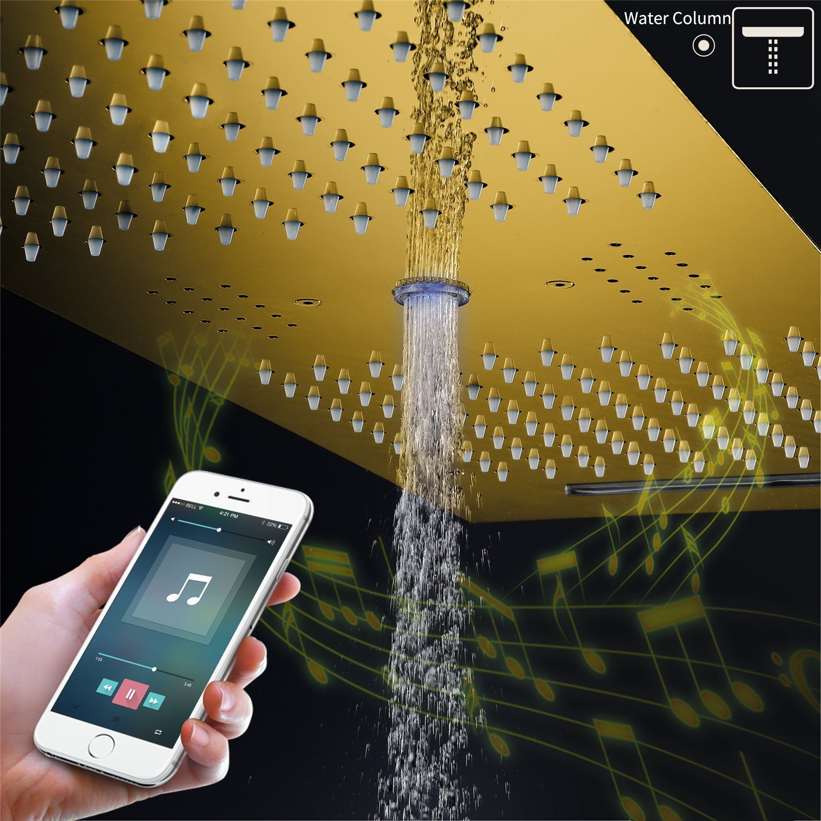 VANCOUVER| 36" INCH POLISHED GOLD CEILING MOUNTED COMPLETE LED MUSIC SHOWER SET