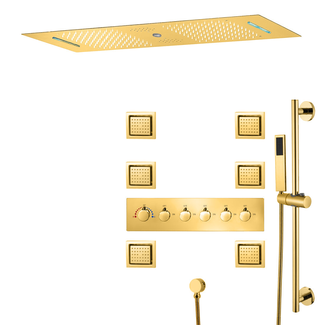 VANCOUVER| 36" INCH POLISHED GOLD CEILING MOUNTED COMPLETE LED MUSIC SHOWER SET