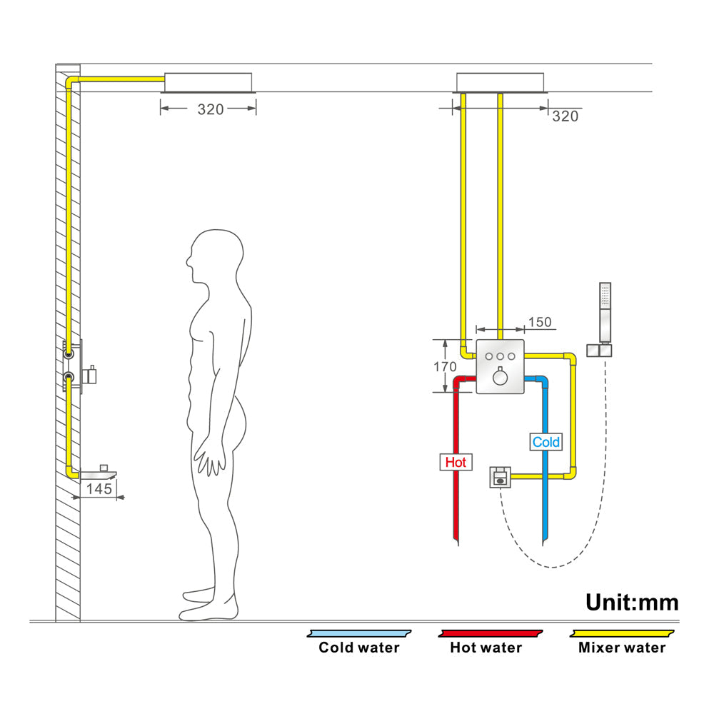 ZANZIBAR - 12" X 12" Luxury Complete Rain & Misty Spray LED Shower Set with Hand Shower & Spout. Matte Black