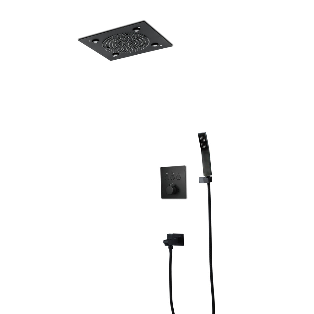 ZANZIBAR - 12" X 12" Luxury Complete Rain & Misty Spray LED Shower Set with Hand Shower & Spout. Matte Black
