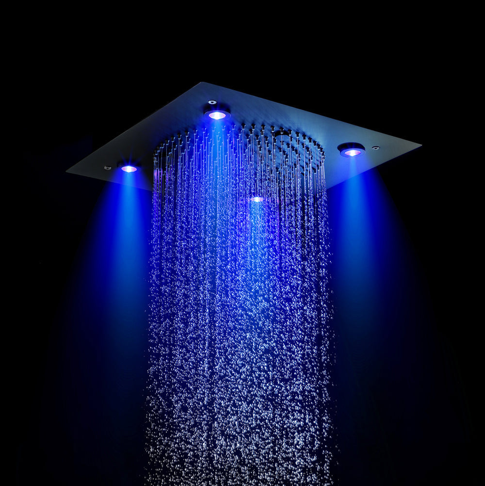 ZANZIBAR - 12" X 12" Luxury Complete Rain & Misty Spray LED Shower Set with Hand Shower & Spout. Matte Black