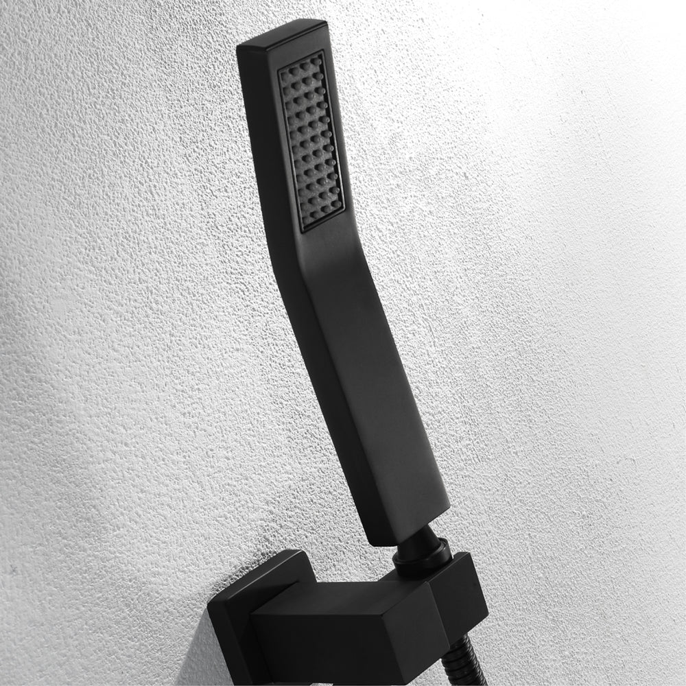 ZANZIBAR - 12" X 12" Luxury Complete Rain & Misty Spray LED Shower Set with Hand Shower & Spout. Matte Black