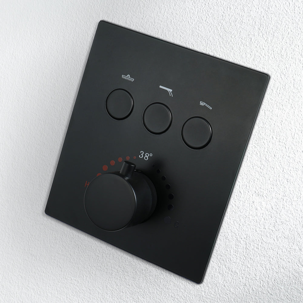 ZANZIBAR - 12" X 12" Luxury Complete Rain & Misty Spray LED Shower Set with Hand Shower & Spout. Matte Black