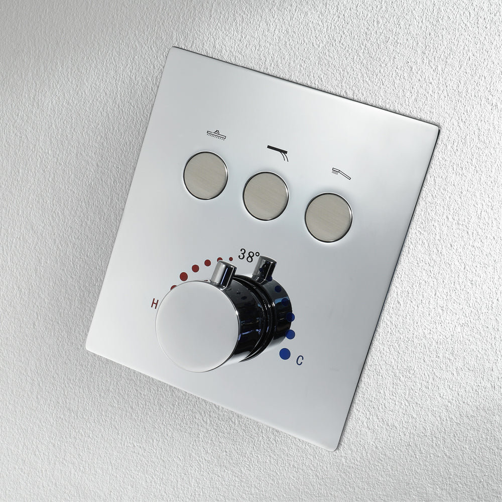 Zanzibar Chrome -12" X 12"  Luxury Complete Rain & Misty Spray LED Shower Set with Hand Shower & Spout.